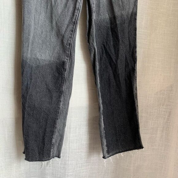 PacSun Black High Rise Jeans 25 Button Fly Straight Leg Raw Hem Grunge Y2K Denim - Picture 12 of 16